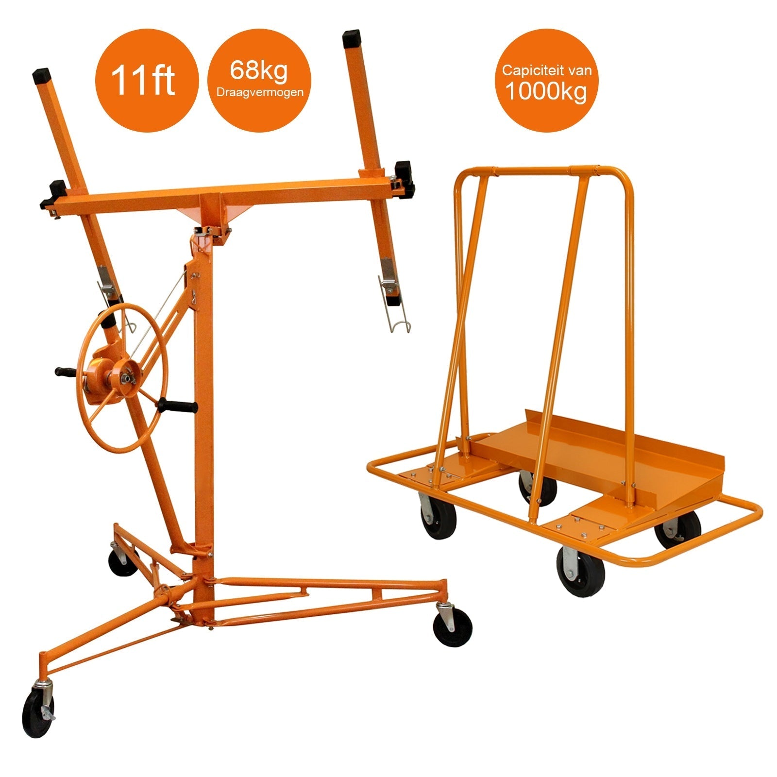 Drywall Lifter Hoist 11ft & Plaster Board Trolley