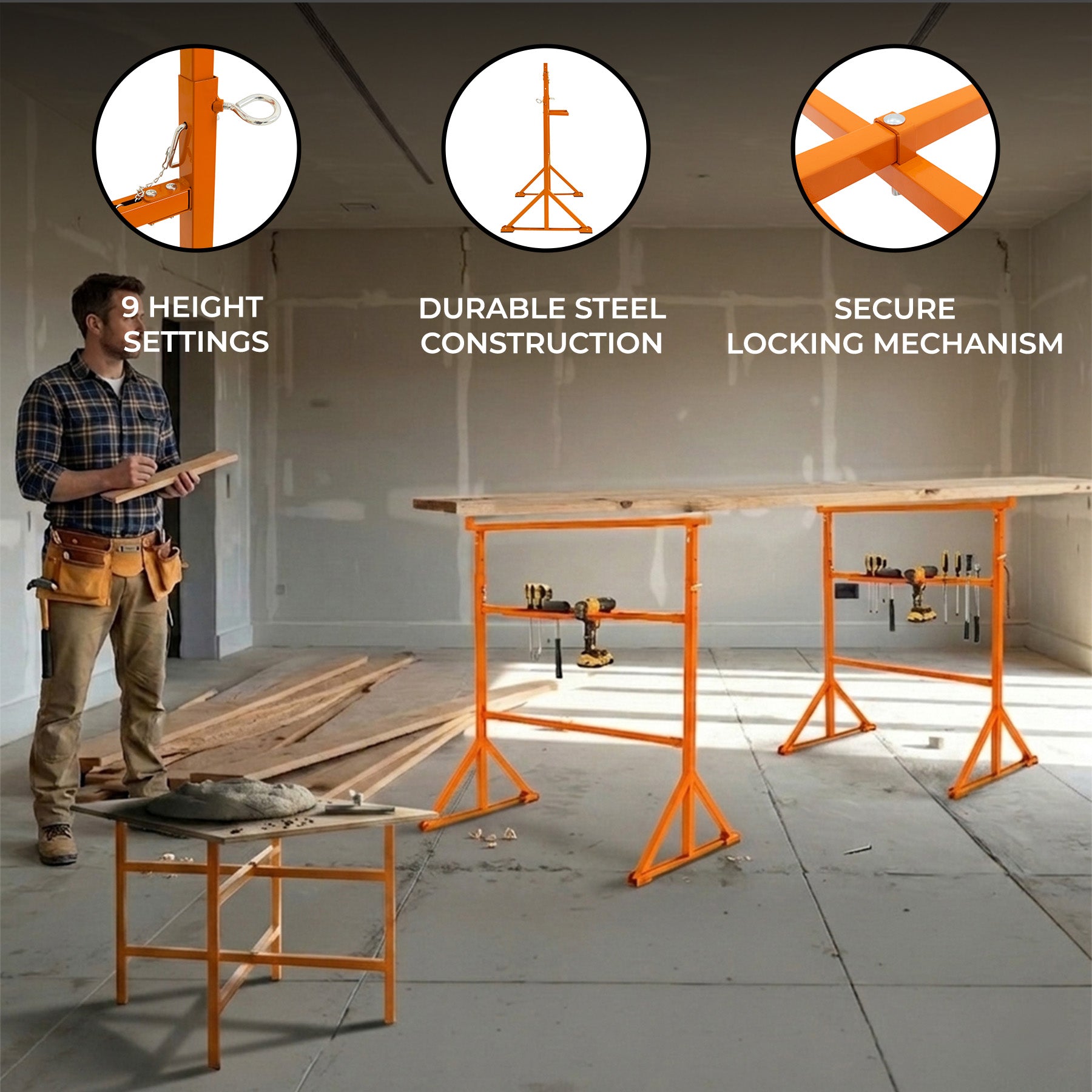Trestle Stand x 4 & Mortar Board Stands 750mm H x 5